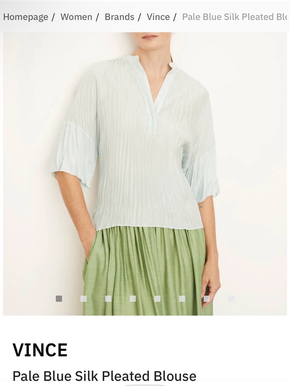 Vince Sky Crushed Band Collar Short Sleeve Silk Blouse Pale Blue EUC XS $348